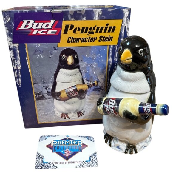 Anheuser-Busch BUD ICE PENGUIN STEIN Ceramic Hand Numbered CS315 - NEW IN BOX - Picture 1 of 9